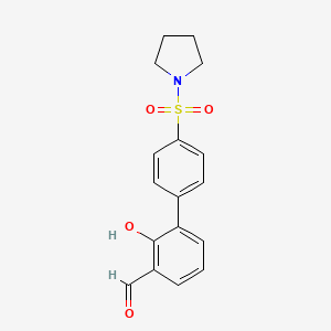 molecular formula C17H17NO4S B6379167 2-Formyl-6-[4-(pyrrolidinylsulfonyl)phenyl]phenol, 95% CAS No. 1261987-87-4