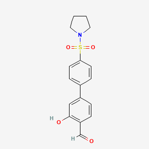 molecular formula C17H17NO4S B6379179 2-Formyl-5-[4-(pyrrolidinylsulfonyl)phenyl]phenol, 95% CAS No. 1261977-12-1