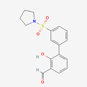 molecular formula C17H17NO4S B6379186 2-Formyl-6-[3-(pyrrolidinylsulfonyl)phenyl]phenol, 95% CAS No. 1261930-61-3