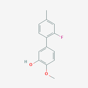 molecular formula C14H13FO2 B6379501 5-(2-Fluoro-4-methylphenyl)-2-methoxyphenol, 95% CAS No. 1261896-77-8