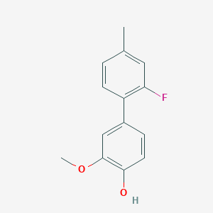 molecular formula C14H13FO2 B6379517 4-(2-Fluoro-4-methylphenyl)-2-methoxyphenol, 95% CAS No. 1261977-72-3