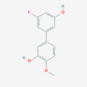 molecular formula C13H11FO3 B6379569 5-(3-Fluoro-5-hydroxyphenyl)-2-methoxyphenol, 95% CAS No. 1261919-60-1