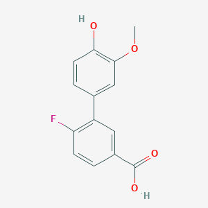 molecular formula C14H11FO4 B6380095 4-(5-Carboxy-2-fluorophenyl)-2-methoxyphenol, 95% CAS No. 1261951-03-4