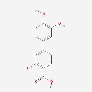 molecular formula C14H11FO4 B6380105 5-(4-Carboxy-3-fluorophenyl)-2-methoxyphenol, 95% CAS No. 1261922-48-8