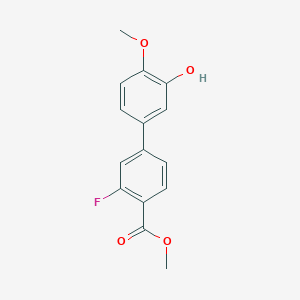 molecular formula C15H13FO4 B6380265 5-(3-Fluoro-4-methoxycarbonylphenyl)-2-methoxyphenol, 95% CAS No. 1261949-43-2