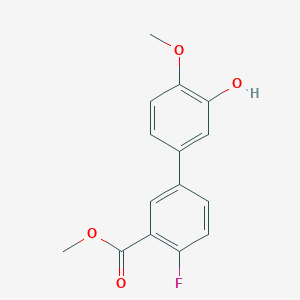 molecular formula C15H13FO4 B6380300 5-(4-Fluoro-3-methoxycarbonylphenyl)-2-methoxyphenol, 95% CAS No. 1261898-88-7