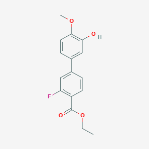 molecular formula C16H15FO4 B6380399 5-[4-(Ethoxycarbonyl)-3-fluorophenyl]-2-methoxyphenol, 95% CAS No. 1261927-68-7
