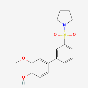 molecular formula C17H19NO4S B6380513 2-Methoxy-4-[3-(pyrrolidinylsulfonyl)phenyl]phenol, 95% CAS No. 1261898-94-5