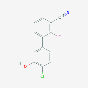 molecular formula C13H7ClFNO B6381127 2-Chloro-5-(3-cyano-2-fluorophenyl)phenol, 95% CAS No. 1261990-31-1
