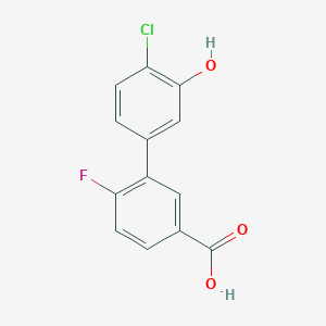molecular formula C13H8ClFO3 B6381659 5-(5-Carboxy-2-fluorophenyl)-2-chlorophenol, 95% CAS No. 1261897-25-9