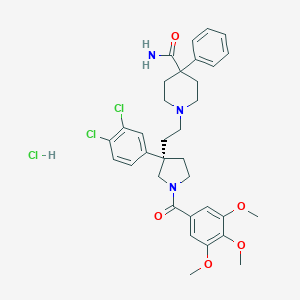 molecular formula C34H40Cl3N3O5 B063818 (R)-1-(2-(3-(3,4-Dichlorophenyl)-1-(3,4,5-trimethoxybenzoyl)pyrrolidin-3-yl)ethyl)-4-phenylpiperidine-4-carboxamide hydrochloride CAS No. 167261-60-1