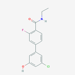 molecular formula C15H13ClFNO2 B6382108 3-Chloro-5-[4-(ethylcarbamoyl)-3-fluorophenyl]phenol, 95% CAS No. 1261944-32-4