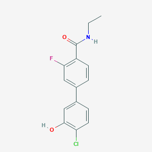 molecular formula C15H13ClFNO2 B6382111 2-Chloro-5-[4-(ethylcarbamoyl)-3-fluorophenyl]phenol, 95% CAS No. 1261944-25-5