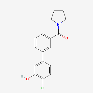 molecular formula C17H16ClNO2 B6382171 2-Chloro-5-(3-pyrrolidinylcarbonylphenyl)phenol, 95% CAS No. 1261897-36-2
