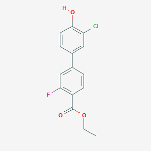 molecular formula C15H12ClFO3 B6382186 2-Chloro-4-[4-(ethoxycarbonyl)-3-fluorophenyl]phenol, 95% CAS No. 1261973-14-1