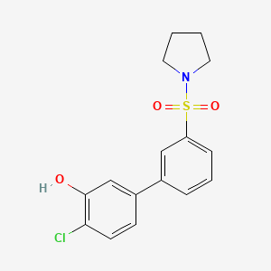 molecular formula C16H16ClNO3S B6382341 2-Chloro-5-[3-(pyrrolidinylsulfonyl)phenyl]phenol, 95% CAS No. 1261922-65-9