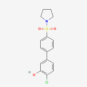 molecular formula C16H16ClNO3S B6382344 2-Chloro-5-[4-(pyrrolidinylsulfonyl)phenyl]phenol, 95% CAS No. 1261931-96-7