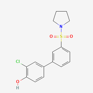 molecular formula C16H16ClNO3S B6382353 2-Chloro-4-[3-(pyrrolidinylsulfonyl)phenyl]phenol, 95% CAS No. 1261929-47-8