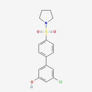 molecular formula C16H16ClNO3S B6382356 3-Chloro-5-[4-(pyrrolidinylsulfonyl)phenyl]phenol, 95% CAS No. 1261944-96-0