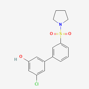 molecular formula C16H16ClNO3S B6382364 3-Chloro-5-[3-(pyrrolidinylsulfonyl)phenyl]phenol, 95% CAS No. 1261957-34-9