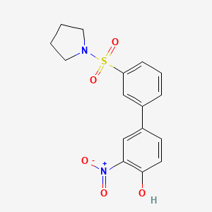molecular formula C16H16N2O5S B6383100 2-Nitro-4-[3-(pyrrolidinylsulfonyl)phenyl]phenol, 95% CAS No. 1261991-54-1