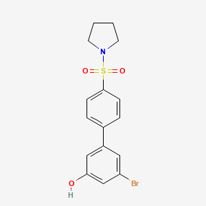 molecular formula C16H16BrNO3S B6383712 3-Bromo-5-[4-(pyrrolidinylsulfonyl)phenyl]phenol, 95% CAS No. 1262004-08-9