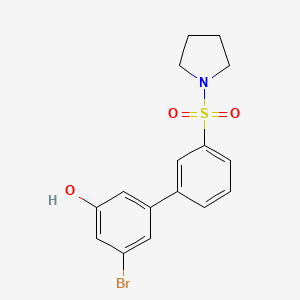 molecular formula C16H16BrNO3S B6383753 3-Bromo-5-[3-(pyrrolidinylsulfonyl)phenyl]phenol, 95% CAS No. 1261902-92-4
