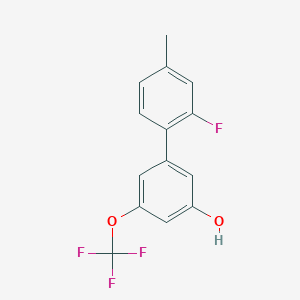 molecular formula C14H10F4O2 B6383963 5-(2-Fluoro-4-methylphenyl)-3-trifluoromethoxyphenol, 95% CAS No. 1262003-68-8