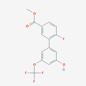molecular formula C15H10F4O4 B6384777 5-(2-Fluoro-5-methoxycarbonylphenyl)-3-trifluoromethoxyphenol, 95% CAS No. 1262004-37-4