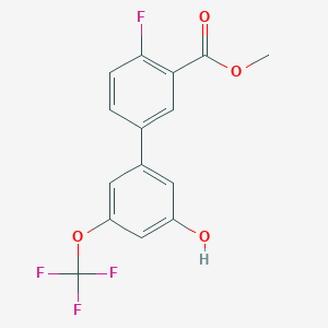 molecular formula C15H10F4O4 B6384872 5-(4-Fluoro-3-methoxycarbonylphenyl)-3-trifluoromethoxyphenol, 95% CAS No. 1261965-02-9