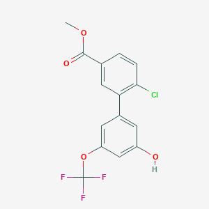 molecular formula C15H10ClF3O4 B6384947 5-(2-Chloro-5-methoxycarbonylphenyl)-3-trifluoromethoxyphenol, 95% CAS No. 1261952-84-4