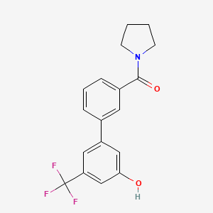 molecular formula C18H16F3NO2 B6384969 5-(3-Pyrrolidinylcarbonylphenyl)-3-trifluoromethylphenol, 95% CAS No. 1261985-14-1