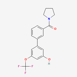 molecular formula C18H16F3NO3 B6384973 5-(3-Pyrrolidinylcarbonylphenyl)-3-trifluoromethoxyphenol, 95% CAS No. 1261952-90-2
