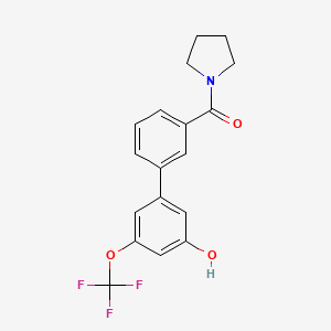 molecular formula C18H16F3NO3 B6384973 5-(3-Pyrrolidinylcarbonylphenyl)-3-trifluoromethoxyphenol CAS No. 1261952-90-2