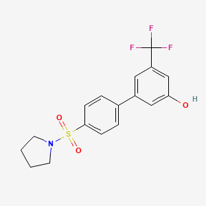 molecular formula C17H16F3NO3S B6385082 5-[4-(Pyrrolidinylsulfonyl)phenyl]-3-trifluoromethylphenol, 95% CAS No. 1261991-27-8