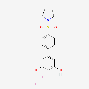 molecular formula C17H16F3NO4S B6385090 5-[4-(Pyrrolidinylsulfonyl)phenyl]-3-trifluoromethoxyphenol, 95% CAS No. 1261896-33-6