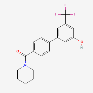 molecular formula C19H18F3NO2 B6385098 5-[4-(Piperidine-1-carbonyl)phenyl]-3-trifluoromethylphenol, 95% CAS No. 1261889-56-8