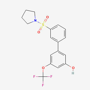 molecular formula C17H16F3NO4S B6385122 5-[3-(Pyrrolidinylsulfonyl)phenyl]-3-trifluoromethoxyphenol, 95% CAS No. 1261922-47-7