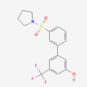 molecular formula C17H16F3NO3S B6385126 5-[3-(Pyrrolidinylsulfonyl)phenyl]-3-trifluoromethylphenol, 95% CAS No. 1261922-37-5