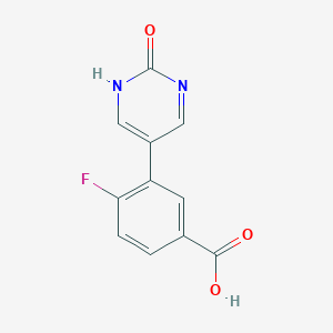 molecular formula C11H7FN2O3 B6385725 5-(5-Carboxy-2-fluorophenyl)-2-hydroxypyrimidine, 95% CAS No. 1261923-47-0