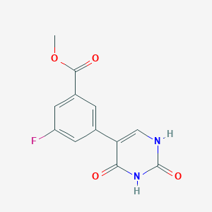 molecular formula C12H9FN2O4 B6385853 (2,4)-Dihydroxy-5-(3-fluoro-5-methoxycarbonylphenyl)pyrimidine, 95% CAS No. 1261943-58-1