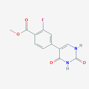 molecular formula C12H9FN2O4 B6385860 (2,4)-Dihydroxy-5-(3-fluoro-4-methoxycarbonylphenyl)pyrimidine, 95% CAS No. 1261910-45-5