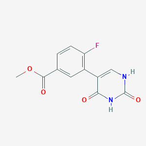molecular formula C12H9FN2O4 B6385878 (2,4)-Dihydroxy-5-(2-fluoro-5-methoxycarbonylphenyl)pyrimidine, 95% CAS No. 1261910-41-1