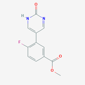 molecular formula C12H9FN2O3 B6385885 5-(2-Fluoro-5-methoxycarbonylphenyl)-2-hydroxypyrimidine, 95% CAS No. 1261991-57-4