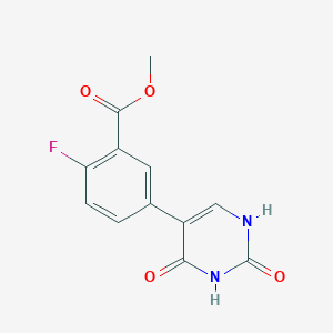 molecular formula C12H9FN2O4 B6385905 (2,4)-Dihydroxy-5-(4-fluoro-3-methoxycarbonylphenyl)pyrimidine, 95% CAS No. 1261923-82-3