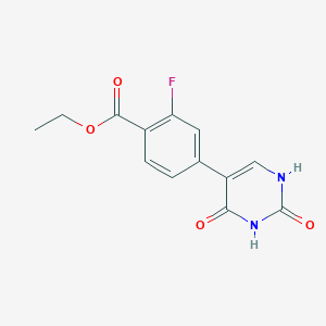 molecular formula C13H11FN2O4 B6386007 (2,4)-Dihydroxy-5-[4-(ethoxycarbonyl)-3-fluorophenyl]pyrimidine, 95% CAS No. 1261910-53-5