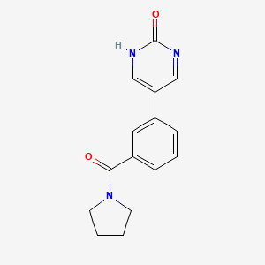molecular formula C15H15N3O2 B6386023 2-Hydroxy-5-(3-pyrrolidinylcarbonylphenyl)pyrimidine, 95% CAS No. 1261910-64-8