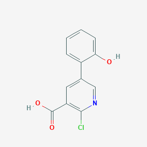 molecular formula C12H8ClNO3 B6386450 2-Chloro-5-(2-hydroxyphenyl)nicotinic acid, 95% CAS No. 1258614-86-6