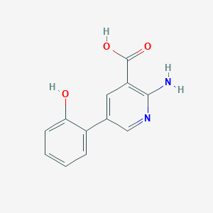 molecular formula C12H10N2O3 B6386457 2-Amino-5-(2-hydroxyphenyl)nicotinic acid, 95% CAS No. 1258634-69-3