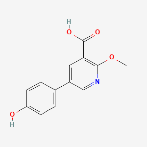 molecular formula C13H11NO4 B6386520 5-(4-Hydroxyphenyl)-2-methoxynicotinic acid, 95% CAS No. 1261903-39-2